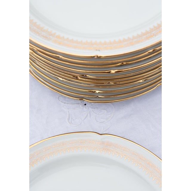 Porcelain Flat Plates with Gilt Details from Limoges, 1960s, Set of 12 For Sale - Image 4 of 8