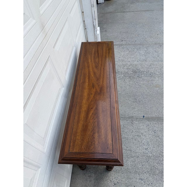 Brown Vintage Spanish Revival Mediterranean Wood Console Table With Turned Legs and Lower Shelf For Sale - Image 8 of 12