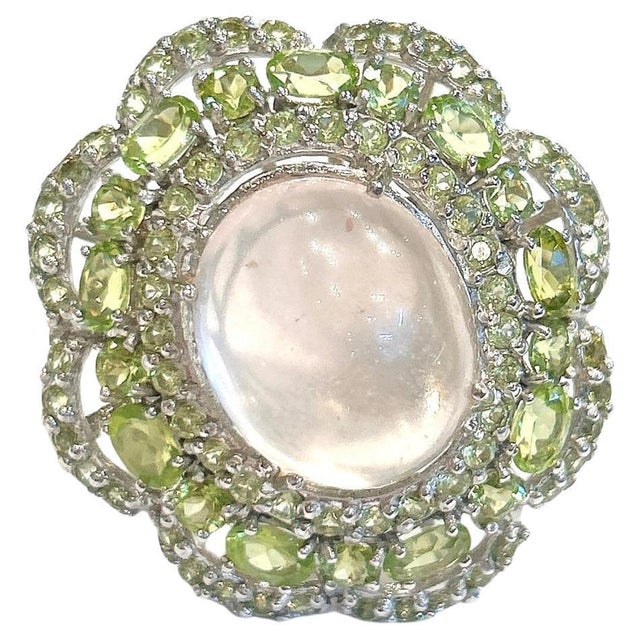 Bochic "Capri" Vintage Pink Quartz & Paridot Cocktail Ring 18K Gold & Silver For Sale - Image 15 of 18