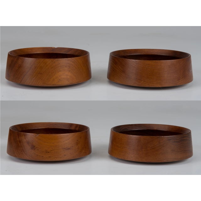 Early Dansk Quistgaard Ihq Jhq Faceted Teak Salad Centerpiece Bowl 4 Unmarked Serving Bowls For Sale - Image 11 of 13