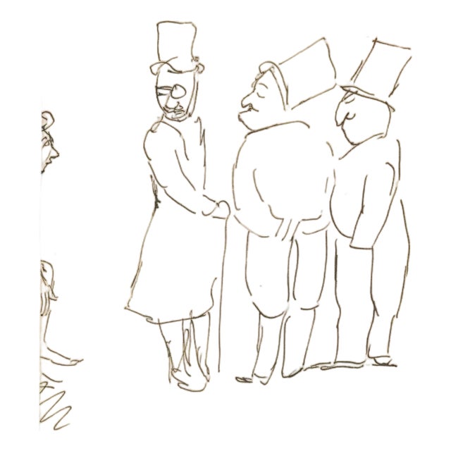 Mino Maccari, The Gentlemen, Drawing on Paper, 1960s For Sale