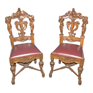 Figural Carved Walnut R.J. Horner Style Renaissance Chairs, circa 1880 - A Pair
