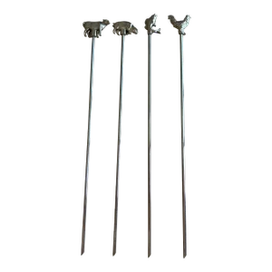 Vintage Kebab Skewers Farm Animals in Stainless Steel - Set of 4
