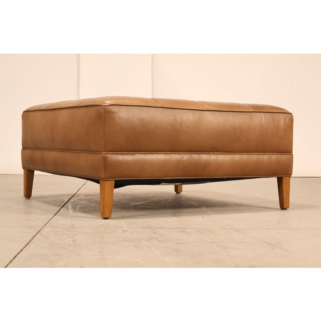 Ethan Allen 'Nassau' Tufted Leather Square Ottoman For Sale - Image 9 of 18