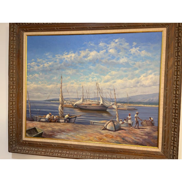 1970s Vintage Nautical Seascape Oil Painting in Ornate Frame For Sale - Image 5 of 10