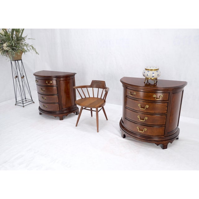 Baker Furniture Company 4 Drawer Banded Top Demi Lune Consoles Dressers Brass Drop Pulls - A Pair For Sale - Image 4 of 12