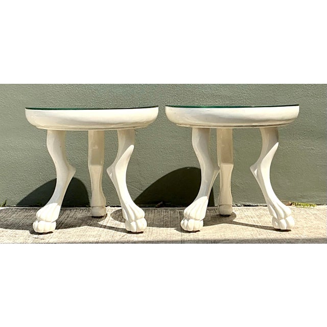 Vintage Lacquered Paw Foot Side Tables After Dickinson - A Pair For Sale - Image 9 of 12