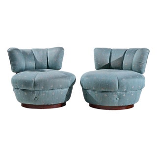 Dunbar Style Mid Century Swivel Pouf Lounge Chairs - Pair For Sale