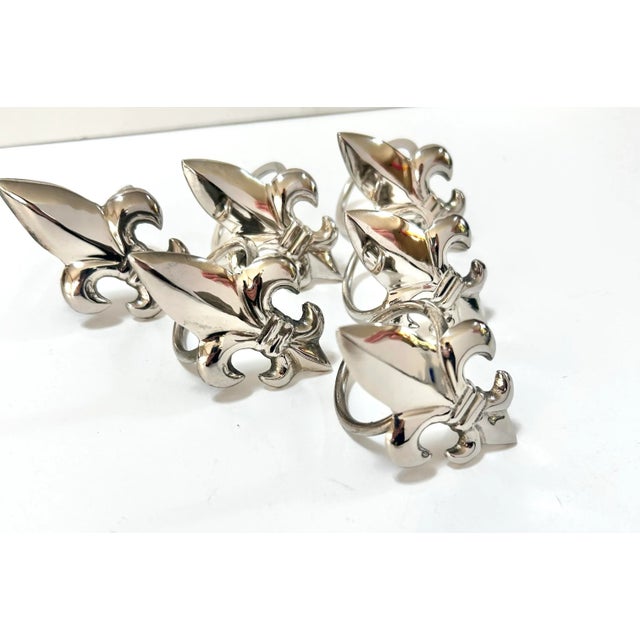 Vintage Silver Fleur-De-Lis Napkin Rings – French Table Decor, Set of 6 For Sale - Image 4 of 6