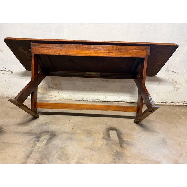 Antique 19th Century Farmhouse Rustic Style Trestle Base Solid Wood Dining Table For Sale - Image 15 of 18