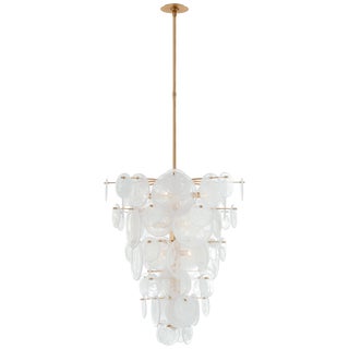 AERIN for Visual Comfort Signature Loire Cascading Chandelier in Gild with White Strie Glass For Sale