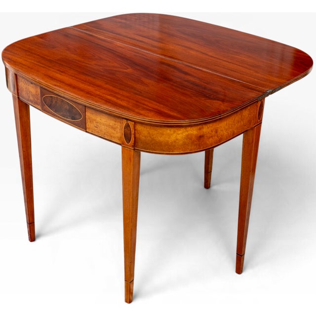 Antique American Federal North Shore Inlaid Mahogany Demilune Games Table An exceptional antique American Federal demilune...