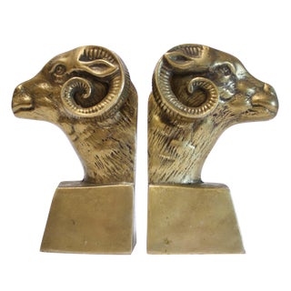 Brass Ram Bookends - A Pair For Sale