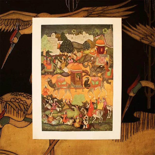 1950 Princess Voyaging in a Palanquin, Gold-Leafed Parisian Offset Lithograph For Sale - Image 9 of 13