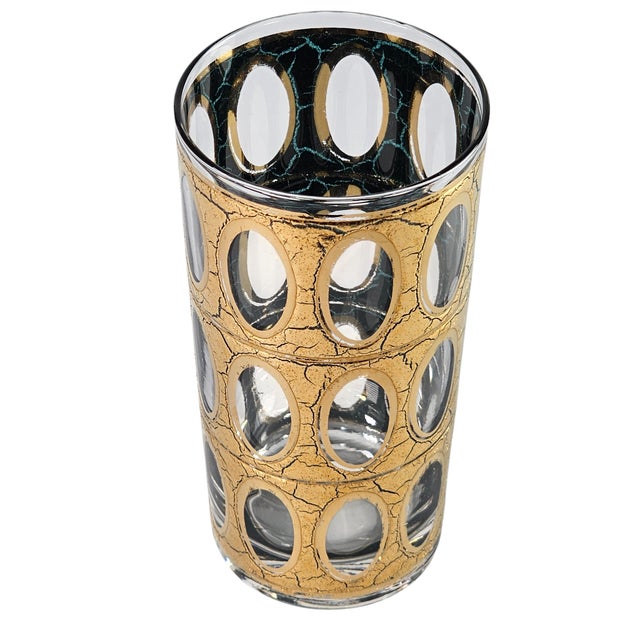 Mid-Century Modern Vintage Culver Pisa Gold Crackle Highball Glasses, Set of 7 For Sale - Image 3 of 11