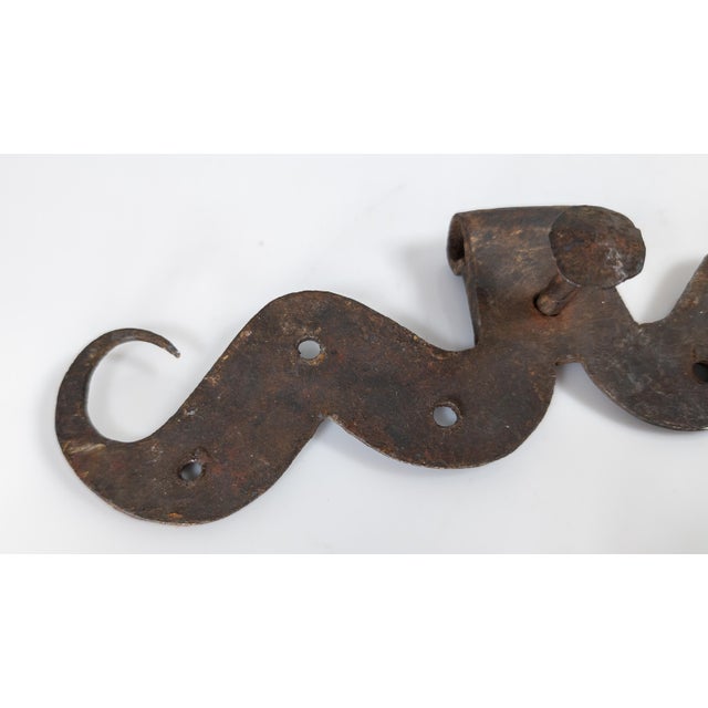 18th Century Pair of Rustic Primitive Black Smith Hand Wrought Hinges For Sale - Image 4 of 11