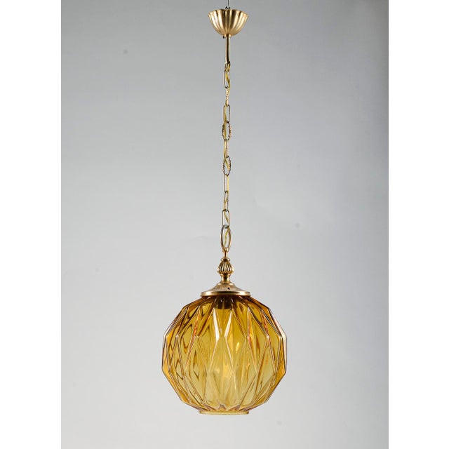 Chandelier in Faceted Amber Glass from Targetti Sankey, Italy, 1980 For Sale - Image 9 of 15