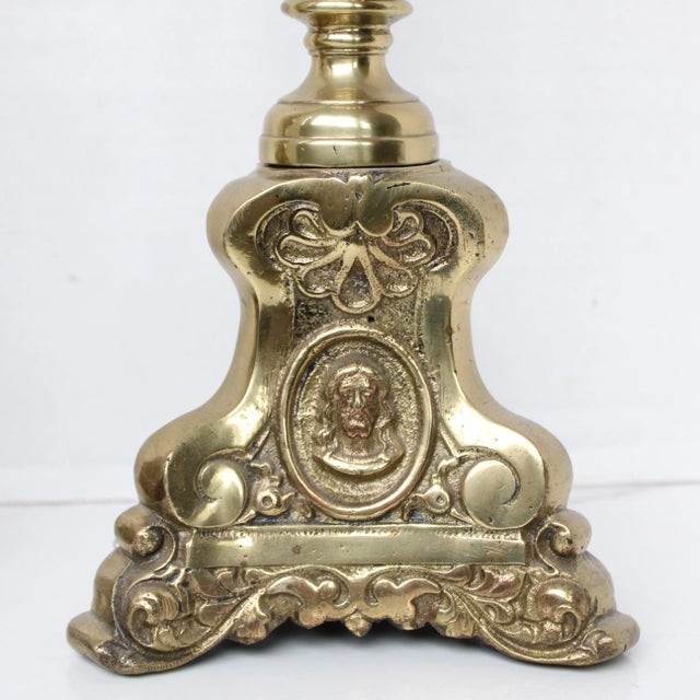 19th C. European Louis XVI Empire Altar Church Brass Candlesticks S/2 For Sale In Los Angeles - Image 6 of 7