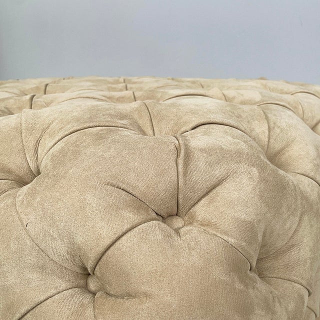 Beige Italian Modern Squared Pouf in Beige Suede with Buttons, 1990s For Sale - Image 8 of 13