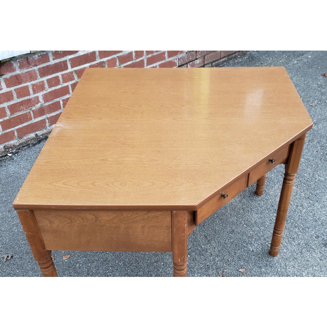 Vintage 1980s Ethan Allen Baumritter Maple Corner Desk W/ Laminate Top