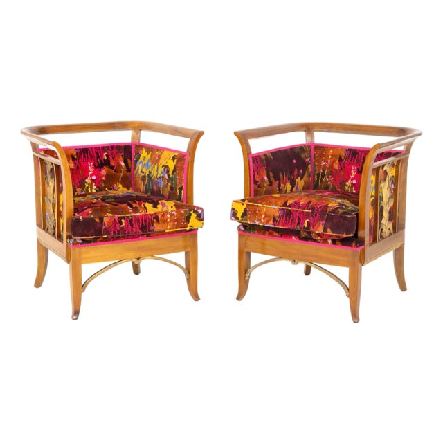 Art Deco Velvet Upholstered Armchairs, Pair For Sale