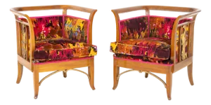 Art Deco Velvet Upholstered Armchairs, Pair