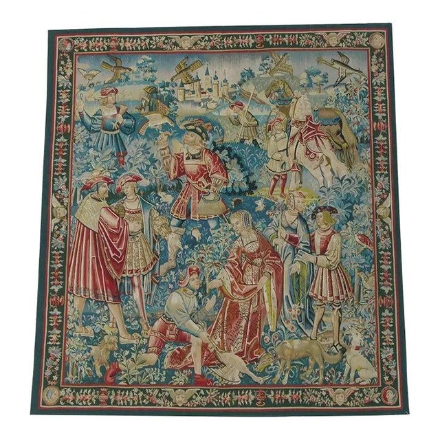 Blue Vintage Tapestry Depicting Royal Figures For Sale - Image 8 of 9