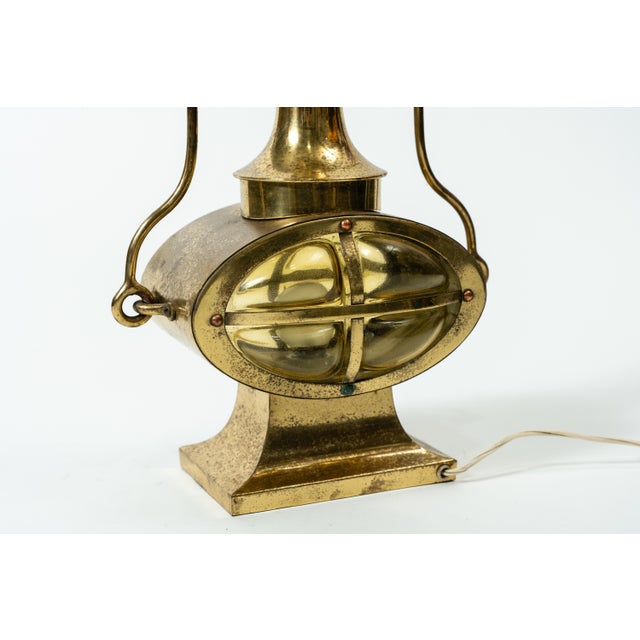 Industrial Antique Brass Maritime Ships Lamp with Oval Glass Shade, 1890s For Sale - Image 3 of 5