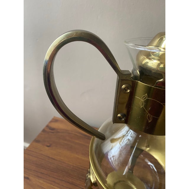 Brass Vintage Glass Carafe Coffee Pot & Brass Warmer Stand For Sale - Image 8 of 11