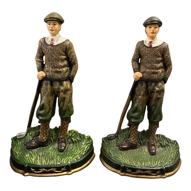 Oversized Metal Classic Golfer Bookends - A Pair For Sale