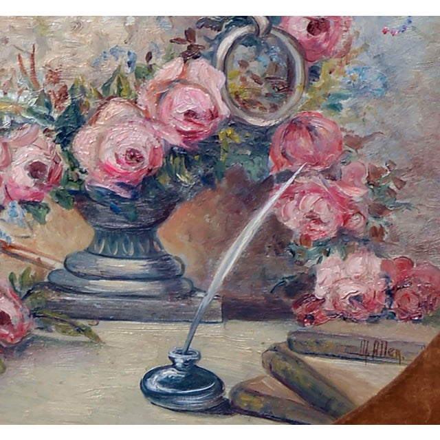 Mid Century Pink Bouquet - Oval Floral Still-Life by M Allen For Sale - Image 4 of 5