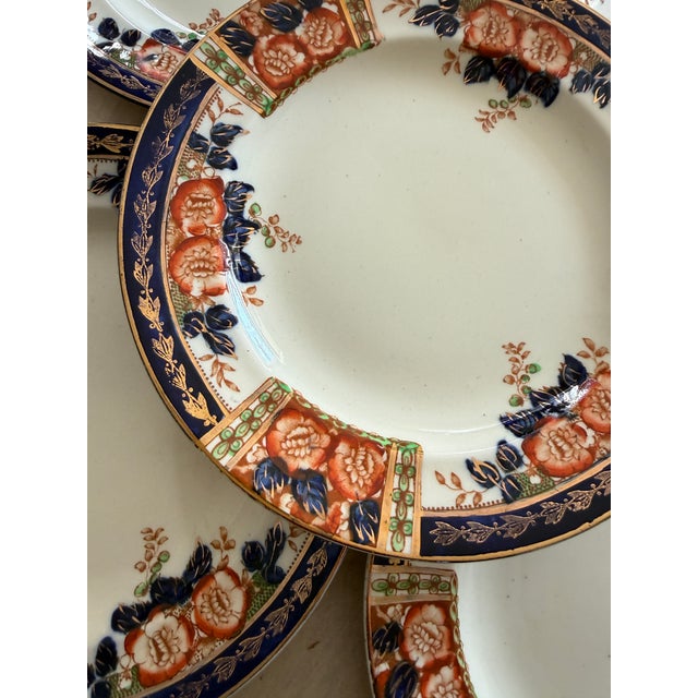 Ceramic Windsor Derby Antique Plates- Set of 5 - 8 Inch Cobalt Blue Russet Floral Thomas Hughes England Circa 1920 For Sale - Image 7 of 11