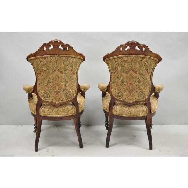 Brown Antique Eastlake Victorian Carved Burl Walnut Parlor Set Sofa & 2 Chairs - 3 PCS For Sale - Image 8 of 18