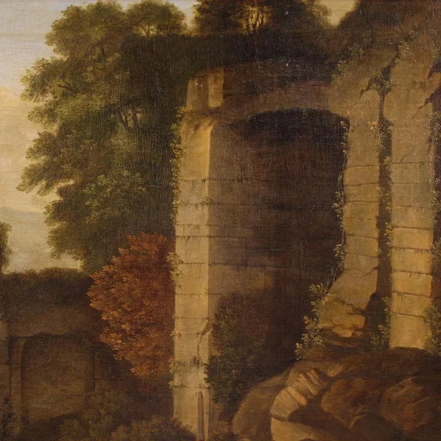Italian Artist, Bucolic Landscape with Ruins, 1680, Oil on Canvas, Framed For Sale - Image 9 of 15