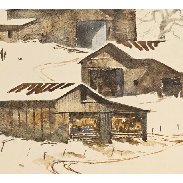 Original Watercolor of Farm Scene, 1977 For Sale - Image 4 of 5