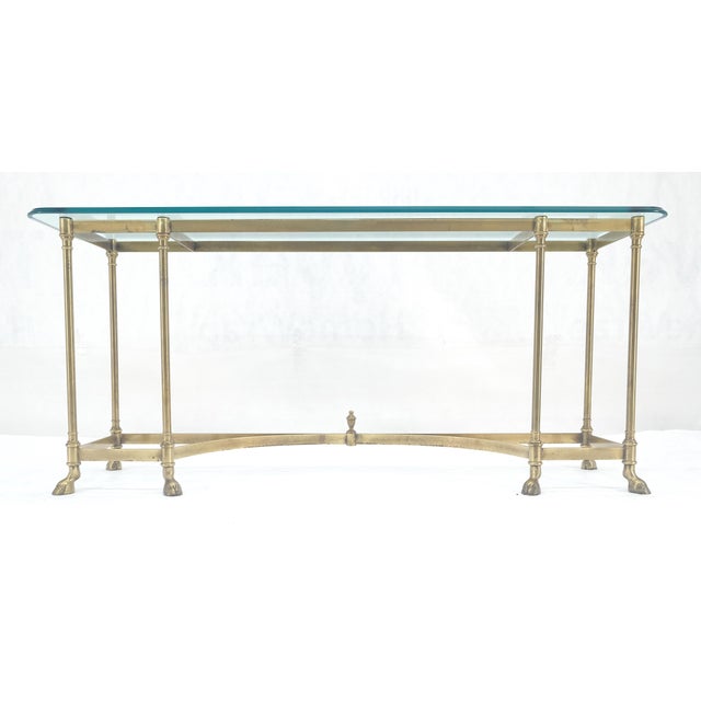 Italian Hoof Feet Brass Frame Base 3/4" Glass Top Console Hall Table For Sale - Image 6 of 13