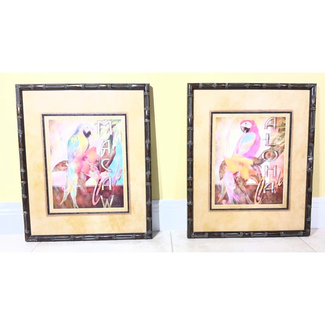 Set of 2 Alma Lee Tropical Macaw Café Framed Art Prints - Bamboo Frames For Sale In Miami - Image 6 of 18