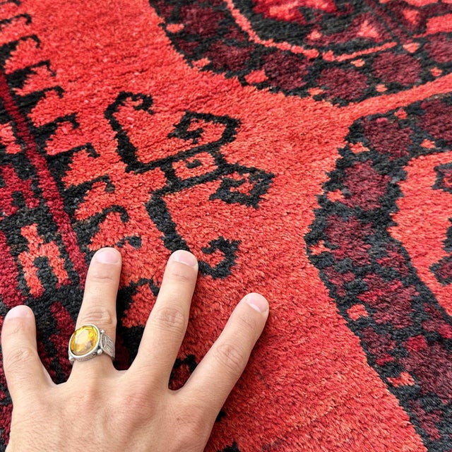 Tribal Vintage Red Afghan Bokhara Tribal Hand-Knotted Wool Rug - 4' X 6'5" For Sale - Image 3 of 9