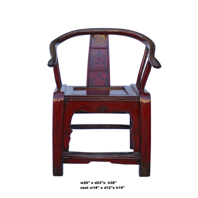 Red Lacquer Oriental Horse Shoe Curve Shape Accent Fusion Chair For Sale In San Francisco - Image 6 of 7