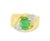 Estate 14K yellow gold ring featuring a natural oval emerald flanked by six round diamonds, a timeless and elegant design....