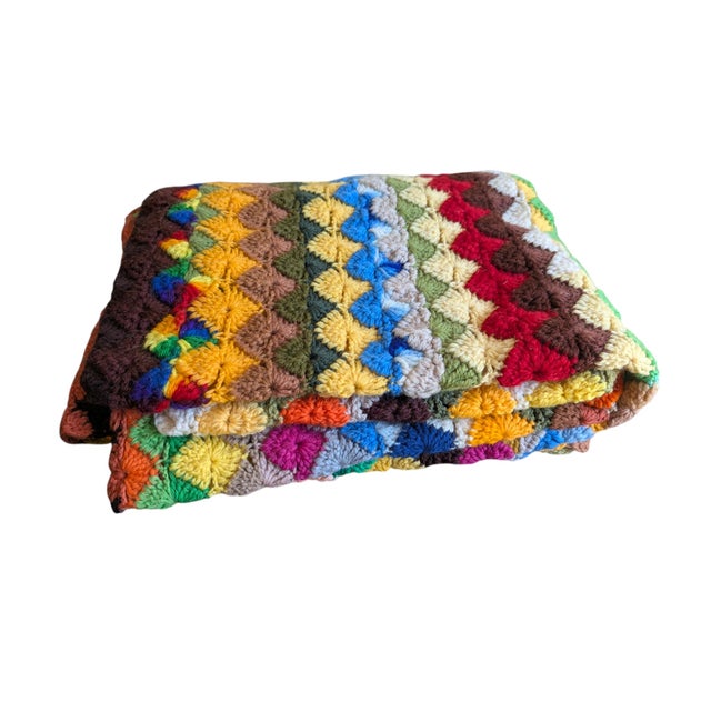 Mid Century Modern Multicolor Handcrafted Crocheted Afghan Throw Blanket For Sale - Image 14 of 15