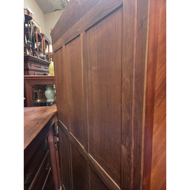 Antique French Louis XV Walnut Armoire Dual Beveled Mirrored Doors For Sale - Image 4 of 12