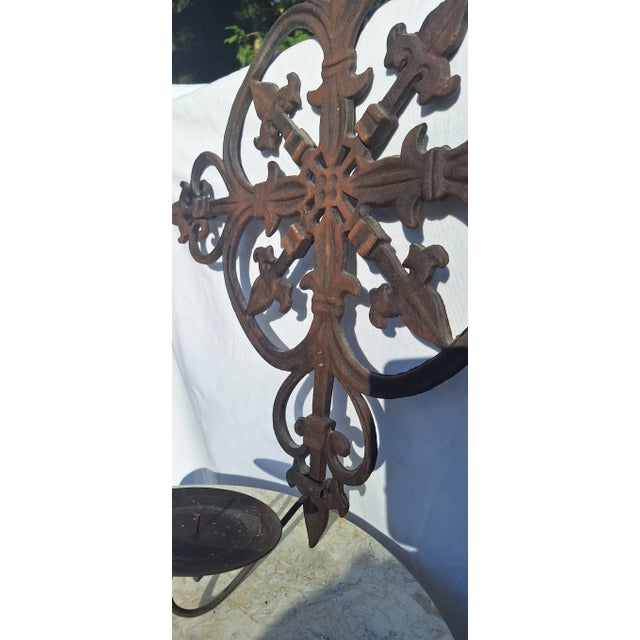 Vintage Cast Iron Fleur-De-Lis Candle Sconce For Sale - Image 4 of 6