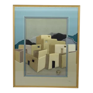1987 3D Southwestern Pueblo Mixed Media Fabric Wall Hanging Art Signed Anne