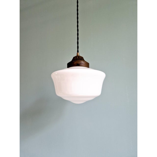 1920s Art Deco Pendant Light in White Opaline, 1920s-1930s For Sale - Image 5 of 11