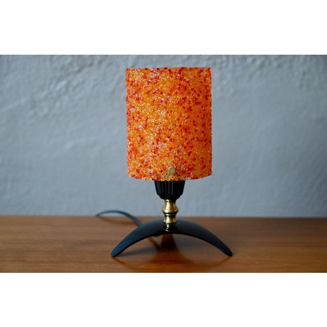 Vintage Table Lamp with Orange Frosted Acrylic Shade and Brass Tripod Base, 1960s For Sale - Image 11 of 11