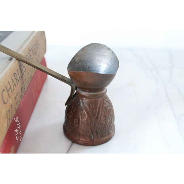 Metal Vintage Turkish Embossed Copper Coffee Pot Ladle W/ Brass Handle For Sale - Image 7 of 10
