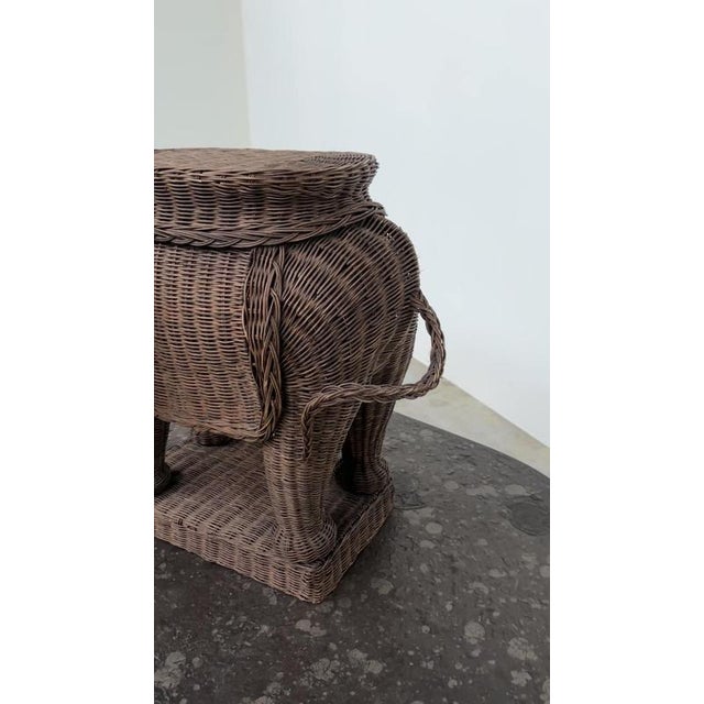 Wood Large Vintage Bohemian Wicker Elephant Plant Stand For Sale - Image 7 of 8