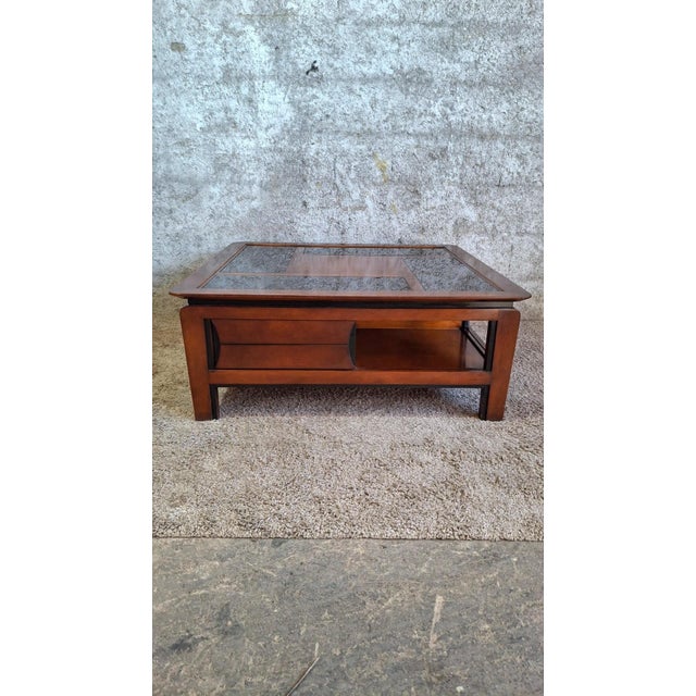 Square Coffee Table in Wood with Black Glass Top, 1990s For Sale - Image 12 of 13