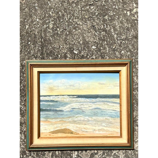 Traditional Vintage Coastal Original Seascape Oil on Canvas For Sale - Image 3 of 5